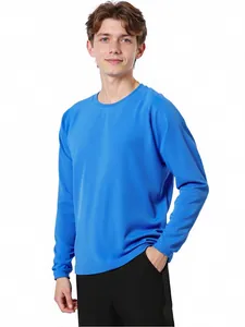 T-shirt de sport à manches longues pour hommes, bleu vif, séchage rapide, col rond