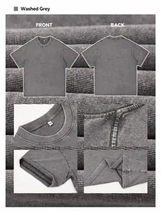 Vue détaillée d'un t-shirt vintage en coton épais 230g gris délavé, texture premium