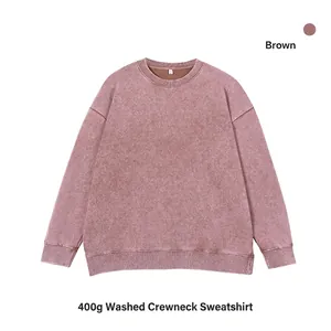 Hochwertiges 400g gewaschenes Vintage-Sweatshirt mit Rundhalsausschnitt in brauner Farbe