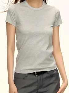 Camiseta ajustada de algodón premium de 230g con cuello redondo para mujer en gris claro