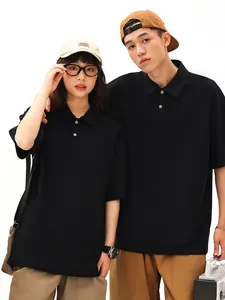 Heavyweight 260g pure cotton black short sleeve polo shirt for men and women