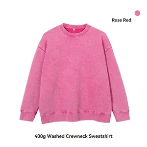 Hochwertiges rotes 400g gewaschenes Sweatshirt mit Rundhalsausschnitt in lockerer Unisex-Passform