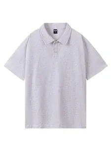Heavyweight 260g light grey pure cotton polo shirt with short sleeves and classic collar
