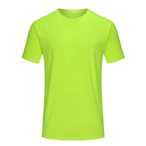 Neon green quick dry athletic sports T-shirt featuring breathable mesh texture and round neck
