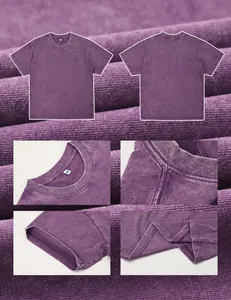 Vues détaillées montrant la texture délavée et les coutures d'un t-shirt en coton violet