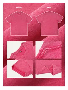 Détails du t-shirt pour homme en coton lavé vieilli rouge rose de haute qualité
