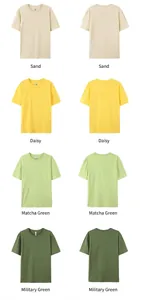 Multi-color 180G cotton crewneck t-shirts shown in detailed front and back views