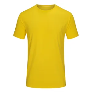 Breathable quick-dry yellow sport T-shirt with round neck and short sleeves for active wear