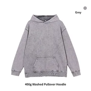 Vintage 400g acid wash gray oversized pullover hoodie with kangaroo pocket
