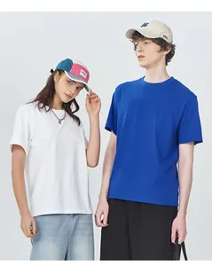 Coppia con t-shirt in cotone pettinato da 220g con girocollo in bianco e blu reale