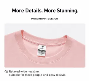 Close-up of pink round neck cotton T-shirt neckline with garment tag details