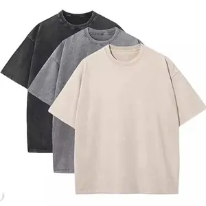 Three premium 230g heavy cotton washed distressed t-shirts in vintage grey and beige tones