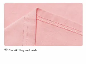 Macro view showing the high-quality double-needle stitching detail on a pink cotton T-shirt