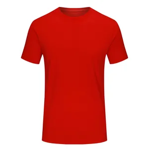 Athletic quick-dry round neck short sleeve T-shirt in bright red color