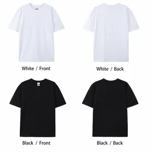 Front and back views of premium 220g cotton crew neck T-shirts in white and black.