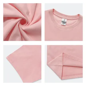 Detail shots of a pink combed cotton T-shirt showing fabric texture and stitching