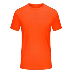 Bright orange quick-dry sports T-shirt with breathable mesh texture and classic crew neck
