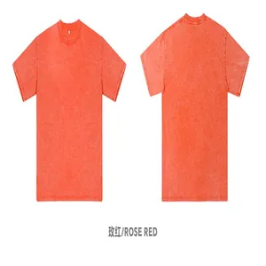 Rose red vintage washed 250g cotton short sleeve T-shirt showing front and back view