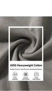 Close-up detail of 425g heavyweight washed cotton fabric texture for grey hoodie