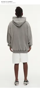 Back view of 450G heavyweight washed cotton vintage hoodie in grey for men