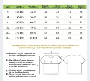 Detailed size chart for Men's Heavyweight Cotton Drop Shoulder T-shirt with measurements.