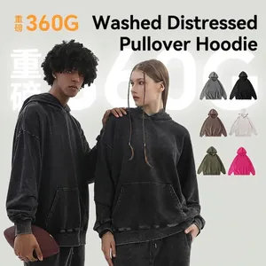 Vintage Acid Wash Oversized Hoodie For Men Women Heavyweight Cotton Blend Batik Washed Distressed Streetwear Loose Fit Pullover Top