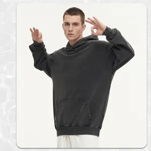 Classic 360g vintage washed oversized hoodie in acid wash charcoal grey