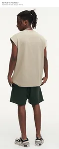 Rear view of a premium oversized beige 270g heavy cotton sleeveless street style vest