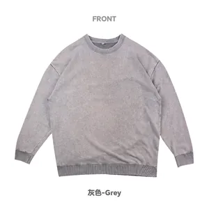 Vorderansicht eines 400g schweren, grau gewaschenen Rundhals-Sweatshirts in Übergröße