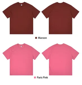 Oversized 230g cotton drop-shoulder T-shirt in Wine Red and Paris Pink color options
