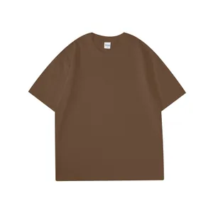 Classic heavyweight dark brown drop shoulder men's cotton T-shirt in solid color finish