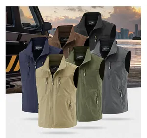 Lightweight men's outdoor fishing cargo vests with multi-pockets in various colors