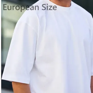 Men Heavyweight Pure Cotton T-Shirt Oversized Drop Shoulder Short Sleeve Round Neck Casual Loose Basic Top