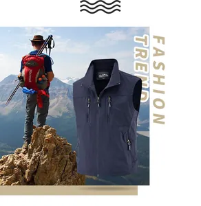 Men's outdoor utility fishing vest with multiple zipper pockets in navy blue