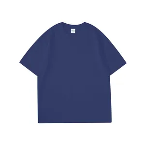 Classic 260g heavyweight combed cotton navy blue oversized drop shoulder T-shirt for men