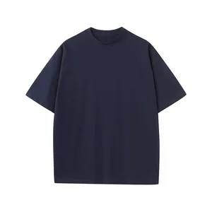 Premium 230g heavy cotton dropped shoulder loose fit navy blue short sleeve t-shirt