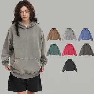 Men Vintage Washed Heavyweight Cotton Hoodie Oversized Drop Shoulder Pullover Sweatshirt American Retro Streetwear Long Sleeve Top
