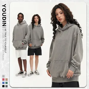 Premium 450G heavyweight washed cotton vintage hoodie for men and women streetwear