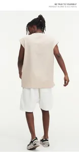 Close-up of a khaki 270G heavyweight cotton sleeveless tank top in a loose street style