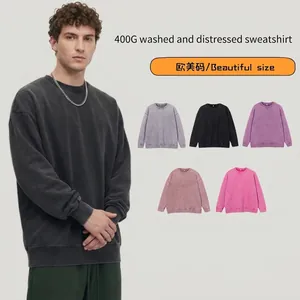 Herren American Vintage Gewaschen Distressed Rundhals Sweatshirt Heavyweight Oversized Lockere Passform Langarm Baumwolle Top
