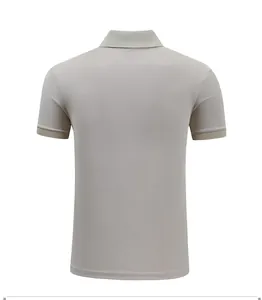 Detailed back view of a plain light grey quick-dry ice silk men's short sleeve polo shirt.