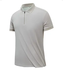 Detail showing the seamless zipper and collar of the men's ice silk polo shirt