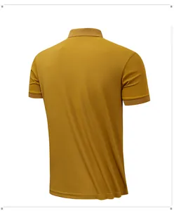 Detailed back view of a men's mustard yellow breathable quick-dry ice silk polo shirt.