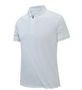 White men's quick-dry ice silk Polo shirt featuring a modern front zipper and collar