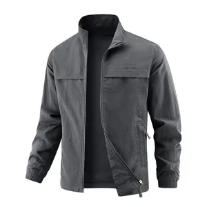 Veste Coupe-vent Décontractée pour Hommes Col Montant Légère Manteau à Fermeture Éclair Mode Couleur Unie Haut de Printemps Automne