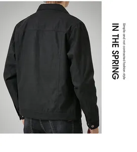 Detailed back view of a premium black suede men's casual spring jacket with clean seams