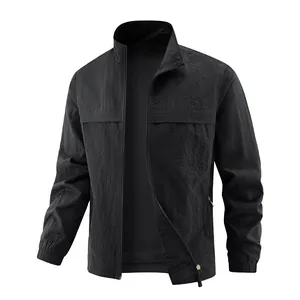 Coupe-vent léger noir pour homme avec col montant et fermeture éclair décontracté