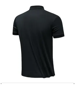 Back view of a classic black men's quick-dry ice silk polo shirt with ribbed cuffs