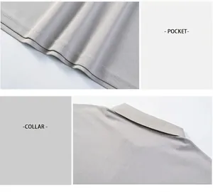 Close-up of the hem and back collar details on a grey men's ice silk polo shirt fabric