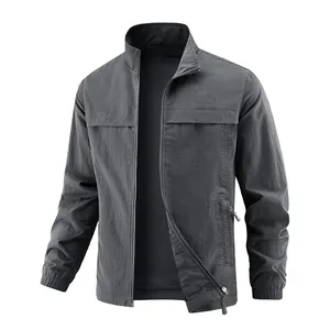 Men's Casual Windbreaker Jacket Stand Collar Lightweight Zipper Coat Fashion Solid Color Outerwear For Spring Autumn Top